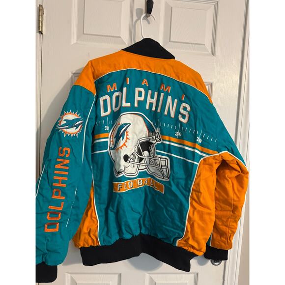 NFL Miami Dolphins Varsity Racing Canvas Oversized Jacket Orange Teal Sz: XL - Picture 4 of 7